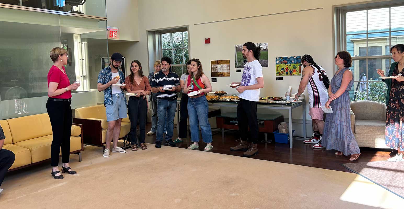 Students standing and eating