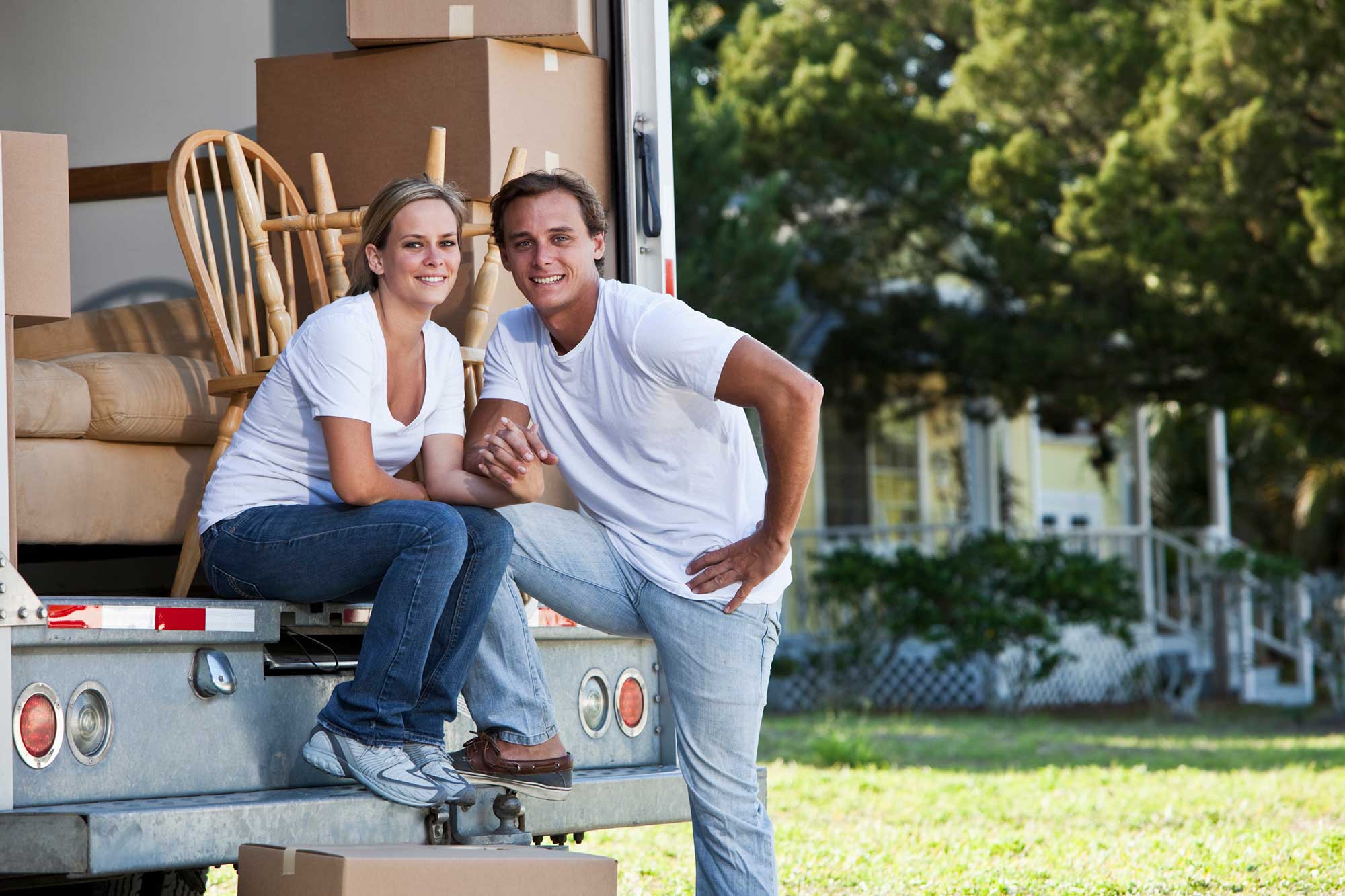 Couple in moving van
