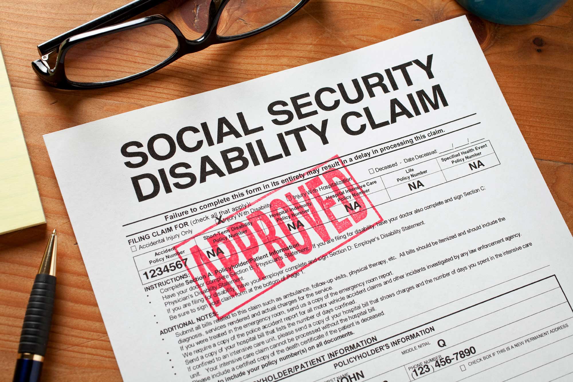 Disability claim form stamped approved