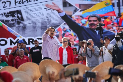 Nicolás Maduro waves to supporters during an event on February 27, 2025 in Caracas, Venezuela. Jesus Vargas/Getty Images