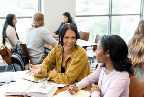 Photo of adult woman tutoring elementary student